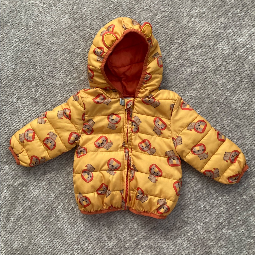 ro + me Robeez Baby‎ Puffer Jacket 3-6M Yellow Lion Hooded Ears Winter Warm Cute